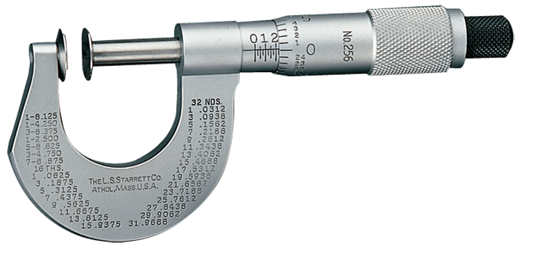 #256MRL-25 -  0 - 25mm Measuring Range - .01mm Graduation - Ratchet Thimble - High Speed Steel Face - Disc Micrometer - Apex Tool & Supply