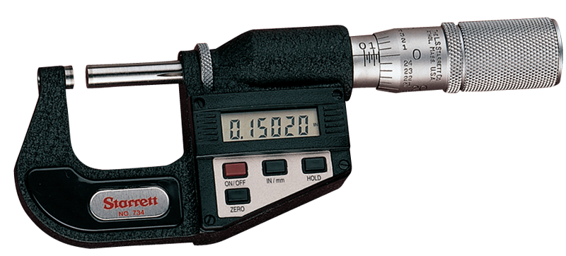 #733XFL-1 -  0 - 1" / 0 - 25mm Measuring Range - .00005/.001mm Resolution - Friction Thimble - Carbide Face - Electronic Outside Micrometer with Letter of Certification - Apex Tool & Supply