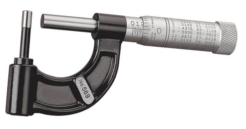 #569AXP - 0 - 1'' Measuring Range - .001" Graduation - Friction Thimble - Carbide Face - Tubing Micrometer - Apex Tool & Supply