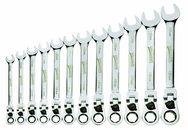 12 Piece - 12 Pt Ratcheting Flex-Head Combination Wrench Set - High Polish Chrome Finish - Metric 8mm - 19mm - Apex Tool & Supply