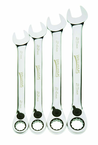 4 Piece - 12 Pt Ratcheting Combination Wrench Set - High Polish Chrome Finish - Metric; 21mm - 25mm - Apex Tool & Supply