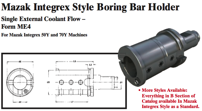 Mazak Integrex Style Boring Bar Holder (Single External Coolant Flow Ð Form ME4) - Part #: CNC86 M54.5050 - Apex Tool & Supply