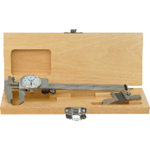 Kit Contains: 6″ Black face Shockproof Dial Caliper, Depth Attachment, Fitted Wooden Case - Shockproof Dial Caliper & Depth Attachment Combo