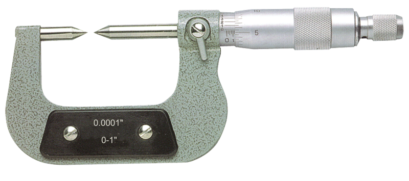 1 - 2'' Measuring Range - .0001 Graduation - Ratchet Thimble - High Speed Steel Face - Point Micrometer - Apex Tool & Supply