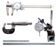 Kit Contains: 6" Dial Caliper; 0-1" Outside Micrometer; Mag Base With Fine Adjustment; 1" Travel Indicator; 6" 4R Scale And 12" 4R Scale - 6 Piece Machinist Set Up & Inspection Kit - Apex Tool & Supply