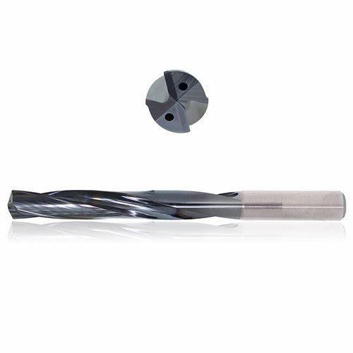 0.4375 mm Dia. × 12 mm Shank × 71 mm Flute Length × 118 mm OAL, 5xD, 135°, Sistral, 2 Flute, Coolant Thru, h6, Cylindrical, Solid Carbide Drill