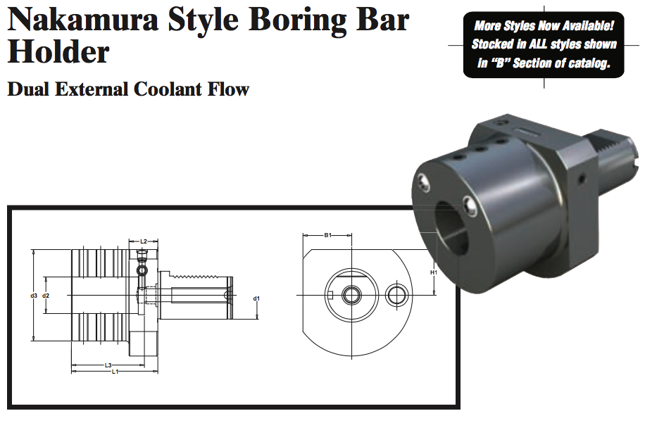 Nakamura Style Boring Bar Holder (Dual External Coolant Flow) - Part #: NK52.4045 - Apex Tool & Supply