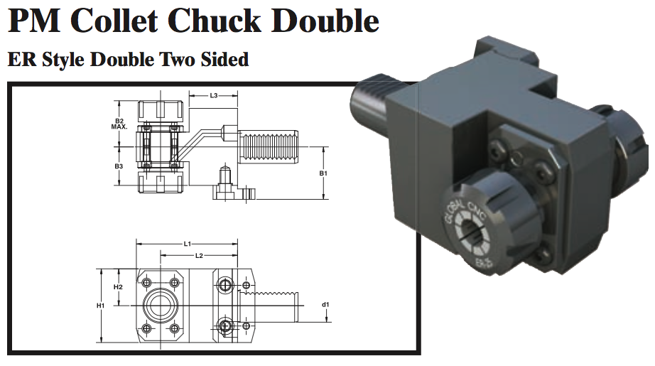 PM Collet Chuck Double (ER Style Double Two Sided) - Part #: PM93.3025ER - Apex Tool & Supply
