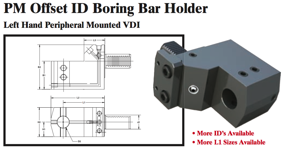 PM Offset ID Boring Bar Holder (Left Hand Peripheral Mounted VDI) - Part #: PM56.3025LL - Apex Tool & Supply