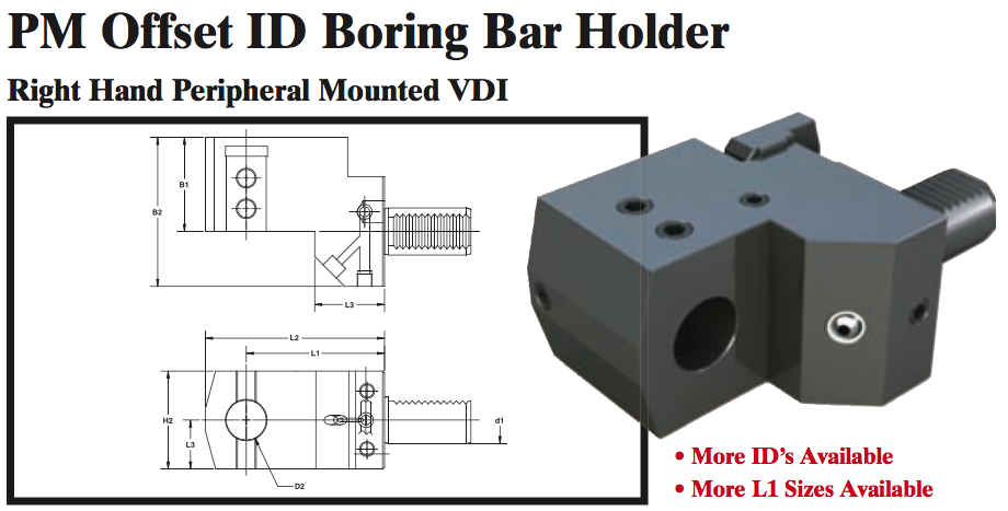 PM Offset ID Boring Bar Holder (Right Hand Peripheral Mounted VDI) - Part #: PM56.4032RL - Apex Tool & Supply