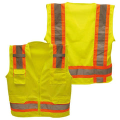 Class 2 Hi-Vis Vest; DOT Strips, Zipper Closure, 6 Pockets - L - Apex Tool & Supply