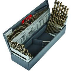 114 Pc. 3 in 1 (1/16" - 1/2" by 64ths / 1-60 / 1mm thru 13mm x.5mm) Cobalt Bronze Oxide Jobber Drill Set - Apex Tool & Supply