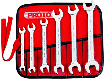 Proto® 6 Piece Satin Metric Open-End Wrench Set - Apex Tool & Supply