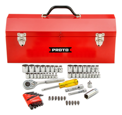 Proto® 1/4" & 3/8" Drive 65 Piece Socket Set with Hex Keys- 6 & 12 Point w/Box J9971R - Apex Tool & Supply
