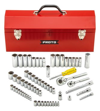 Proto® 1/4" & 3/8" Drive 65 Piece Socket Set- 6 & 12 Point w/Box J9971R - Apex Tool & Supply