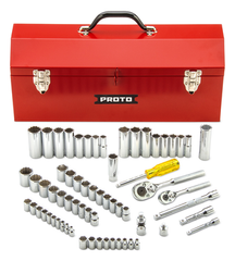 Proto® 1/4" & 3/8" Drive 65 Piece Socket Set- 6 & 12 Point w/Box J9971R - Apex Tool & Supply