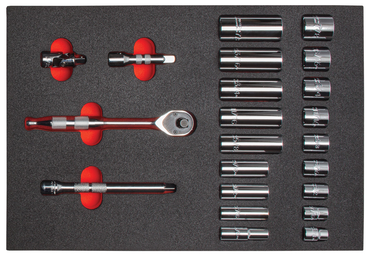 Proto® Foamed  3/8" Drive 22 Piece Socket Set w/ Precision 90 Pear Head Ratchet - Full Polish -6 Point - Apex Tool & Supply