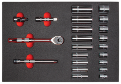 Proto® Foamed  3/8" Drive 22 Piece Socket Set w/ Precision 90 Pear Head Ratchet - Full Polish -6 Point - Apex Tool & Supply