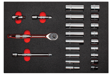 Proto® Foamed 3/8" Drive 22 Piece Socket Set w/ Precision 90 Pear Head Ratchet- Full Polish- 12 Point - Apex Tool & Supply