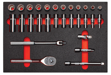 Proto® Foamed 3/8" Drive 29 Piece Combination Socket Set w/ Classic Pear Head Ratchet - Full Polish - 12 Point - Apex Tool & Supply