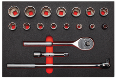 Proto® Foamed 1/2" Drive 18 Piece Socket Sets w/ Classic Pear Head Ratchet - Full Polish - 6 Point - Apex Tool & Supply
