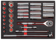 Proto® Foamed 1/2" Drive 30 Piece Socket Set w/ Precision 90 Pear Head Ratchet - Full Polish - 12 Point - Apex Tool & Supply