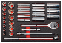 Proto® Foamed 1/2" Drive 30 Piece Socket Set w/ Classic Pear Head Ratchet - Full Polish - 12 Point - Apex Tool & Supply