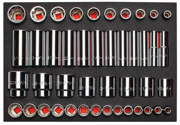 Proto® Foamed 1/2" Drive 65 Piece Combination Socket Set- Full Polish - 8 & 12 Point - Apex Tool & Supply