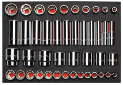 Proto® Foamed 1/2" Drive 65 Piece Combination Socket Set- Full Polish - 8 & 12 Point - Apex Tool & Supply
