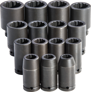 Proto® 3/4" Drive 15 Piece Deep Metric Impact Socket Set - 12 Point - Apex Tool & Supply