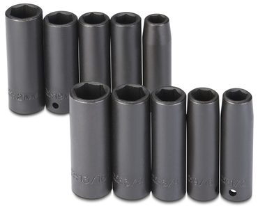 Proto® 1/2" Drive 10 Piece Fractional & Metric Impact Socket Set - 6 Point - Apex Tool & Supply