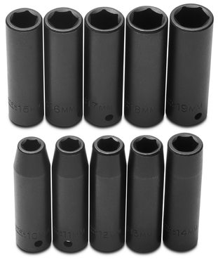 Proto® 1/2" Drive 10 Piece Metric Deep Impact Socket Set - 6 Point - Apex Tool & Supply