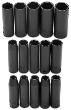 Proto® 1/2" Drive 15 Piece Impact Metric Thin Wall Socket Set - 6 Point - Apex Tool & Supply
