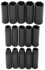 Proto® 1/2" Drive 15 Piece Impact Metric Thin Wall Socket Set - 6 Point - Apex Tool & Supply