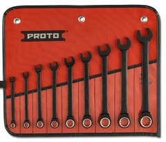 Proto® 9 Piece Black Chrome Non-Reversible Combination Ratcheting Wrench Set - Spline - Apex Tool & Supply