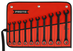 Proto® 10 Piece Black Chrome Metric Non-Reversible Combination Ratcheting Wrench Set - Spline - Apex Tool & Supply