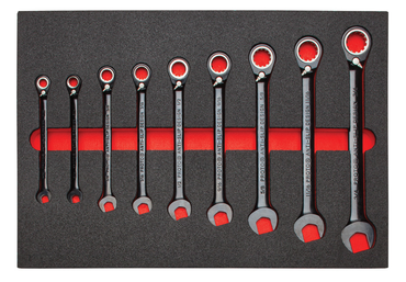 Proto® Foamed 9 Piece Reversible Ratcheting Combination Wrench Set- Black Chrome- Spline - Apex Tool & Supply