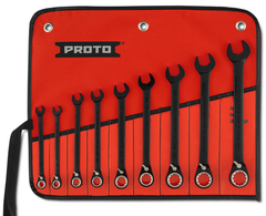 Proto® 9 Piece Black Chrome Reversible Combination Ratcheting Wrench Set - Spline - Apex Tool & Supply