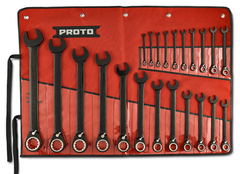 Proto® 22 Piece Black Chrome Reversible Combination Ratcheting Wrench Set - Spline - Apex Tool & Supply
