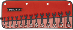 Proto® 13 Piece Black Chrome Metric Combination Stubby Reversible Ratcheting Wrench Set - Spline - Apex Tool & Supply