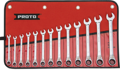 Proto® 13 Piece Full Polish Metric Combination Reversible Ratcheting Wrench Set - 12 Point - Apex Tool & Supply