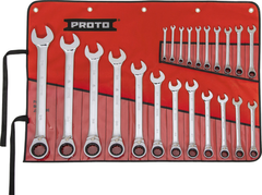Proto® 22 Piece Full Polish Metric Combination Reversible Ratcheting Wrench Set - 12 Point - Apex Tool & Supply