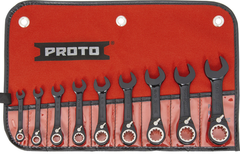 Proto® 9 Piece Black Chrome Combination Stubby Reversible Ratcheting Wrench Set - Spline - Apex Tool & Supply