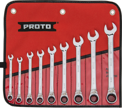 Proto® 9 Piece Full Polish Combination Reversible Ratcheting Wrench Set - 12 Point - Apex Tool & Supply