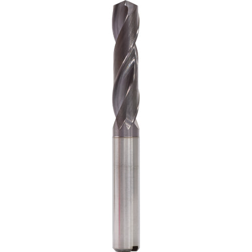 3.7 mm Dia. × 6 mm Shank × 20 mm Flute Length × 62 mm OAL, 3xD, 140°, TiAlN, 2 Flute, Internal, Round Solid Carbide Drill - Exact Industrial Supply