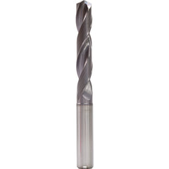 5.9 mm Dia. × 6 mm Shank × 44 mm Flute Length × 82 mm OAL, 5xD, 140°, TiAlN, 2 Flute, Internal, Round Solid Carbide Drill - Exact Industrial Supply