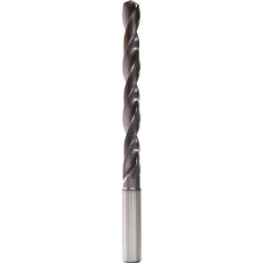 4.9 mm Dia. × 6 mm Shank × 44 mm Flute Length × 82 mm OAL, 5xD, 140°, TiAlN, 2 Flute, Internal, Round Solid Carbide Drill