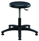 Round Polyurethane Stool - Standard Glides, 14" Soft Black Poly Seat, Pneumatic Hgt Adj, Black ABS Five Star Base, Desk Hgt 16.5"-21.5" - Apex Tool & Supply