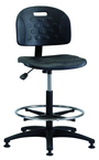 Polyurethane Task Stool - Standard Glides, Casters Optional, Pneumatic Hgt. Adj., Waterfall Seat, Adj. Contoured Backrest, Black Plastic ABS Base, 20" Adj. Footring, Bench Hgt 22.5" - 32.5" - Apex Tool & Supply