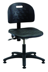 Polyurethane Task Stool - Adj. Contoured Bbackrest, Seat and Back Tilt, Glides Standard, Casters Optional, Pneu Hgt Adj, Contoured Waterfall Seat, Black Plastic ABS Base, Desk Hgt 17"-22.5" - Apex Tool & Supply